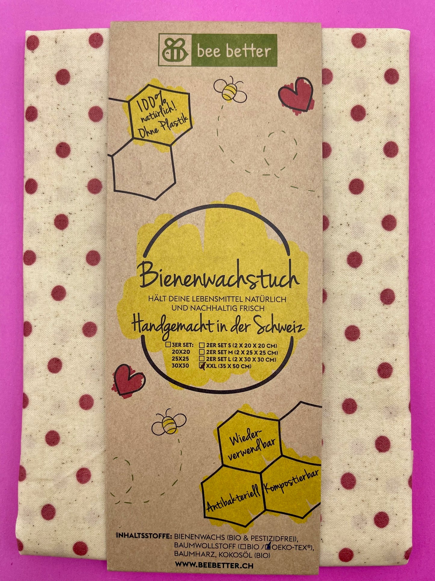 Bienenwachstuch Brottuch - rosa Punkte